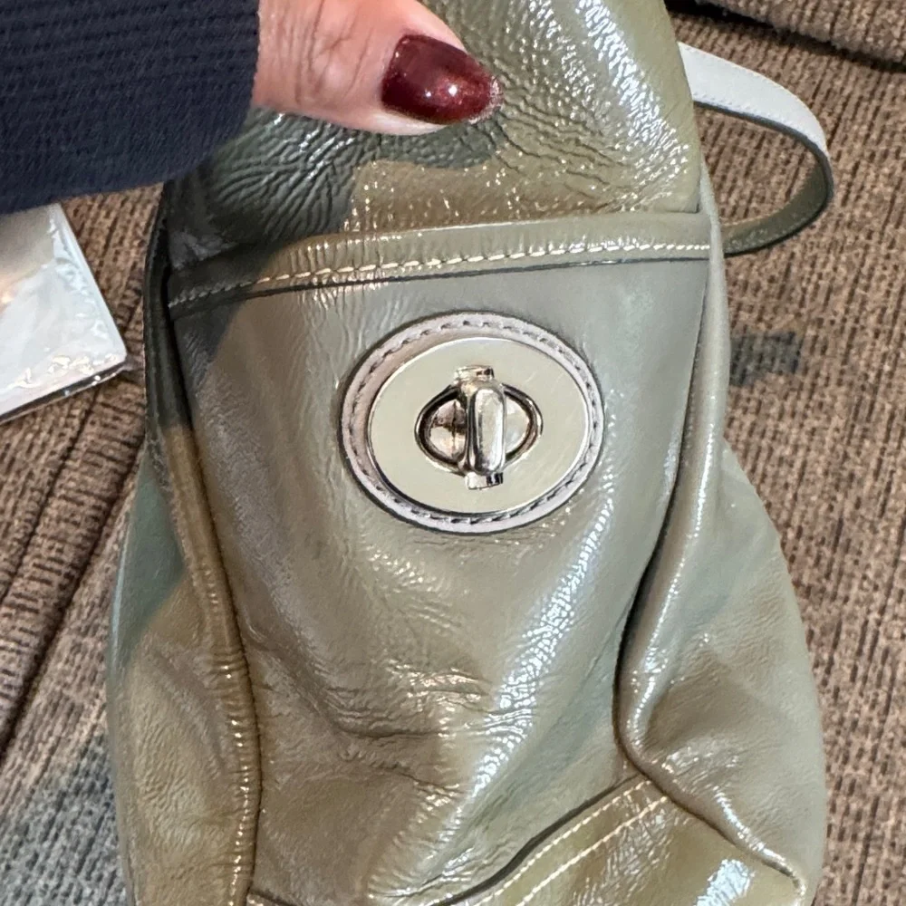 Vintage Coach Metallic Olive Leather Tote